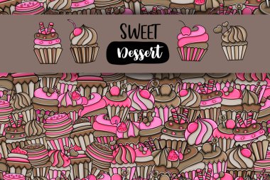Cupcake karikatür doodle arka plan tasarım
