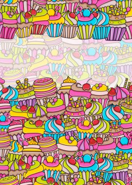 Cupcake karikatür doodle arka plan tasarım