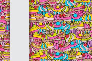 Cupcake karikatür doodle arka plan tasarım