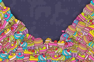 Cupcake karikatür doodle arka plan tasarım