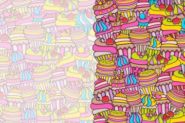 Cupcake karikatür doodle arka plan tasarım