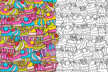 Cupcake karikatür doodle arka plan tasarım