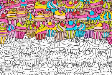 Cupcake karikatür doodle arka plan tasarım