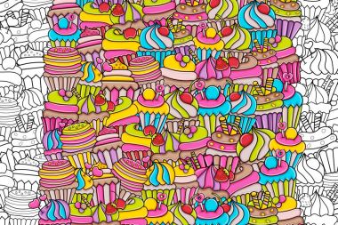 Cupcake karikatür doodle arka plan tasarım