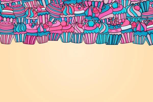 Cupcake dibujos animados doodle fondo diseño — Archivo Imágenes Vectoriales