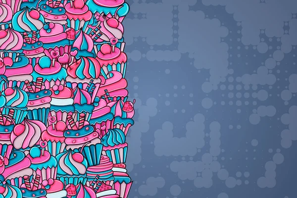 Cupcake Cartoon Doodle Hintergrund-Design — Stockvektor