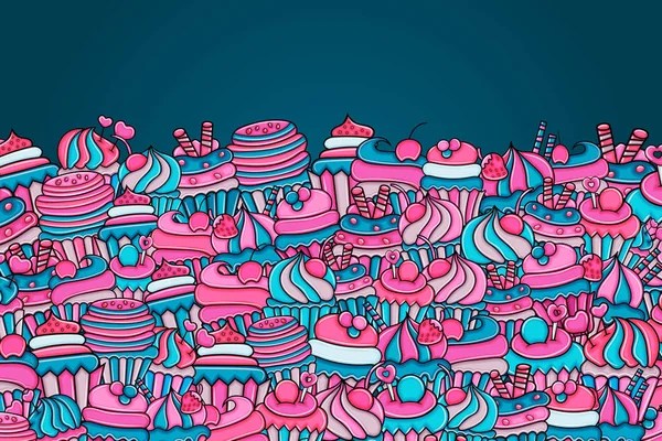 Cupcake karikatür doodle arka plan tasarım