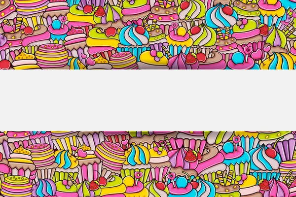 Cupcake γελοιογραφία doodle σχεδίαση φόντου — Διανυσματικό Αρχείο