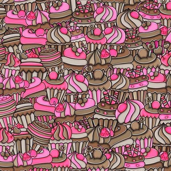 Cupcake Cartoon Doodle Hintergrund-Design — Stockvektor