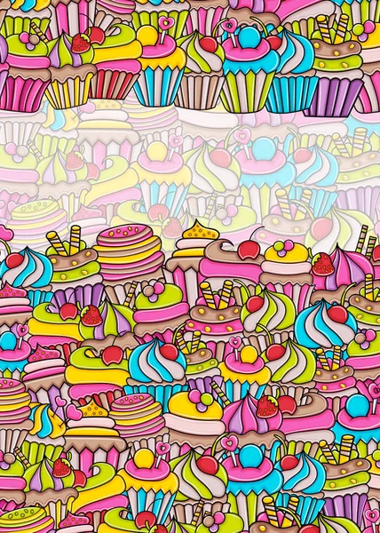 Cupcake cartoon doodle background design — Stock Vector