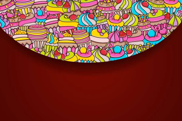 Cupcake dibujos animados doodle fondo diseño — Vector de stock