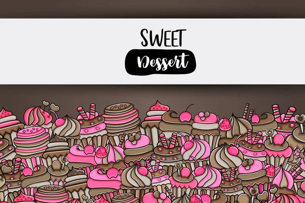 Cupcake γελοιογραφία doodle σχεδίαση φόντου — Διανυσματικό Αρχείο