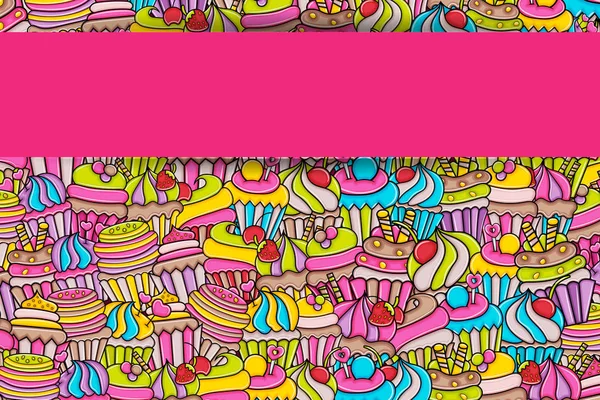 Cupcake desenho animado doodle fundo design —  Vetores de Stock