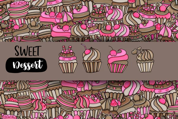 Cupcake karikatür doodle arka plan tasarım