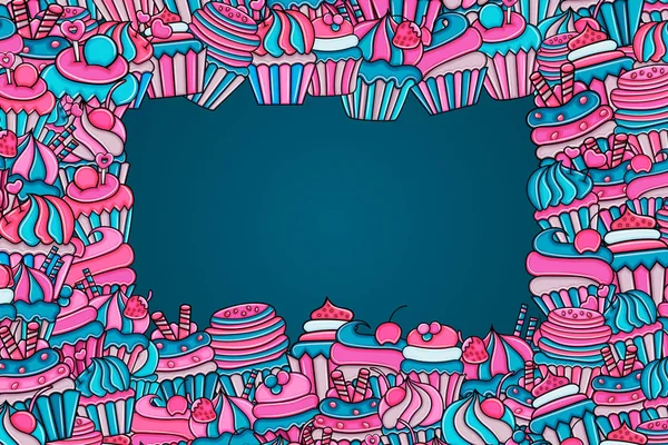 Cupcake dibujos animados doodle fondo diseño — Archivo Imágenes Vectoriales