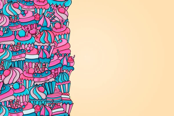 Cupcake karikatür doodle arka plan tasarım