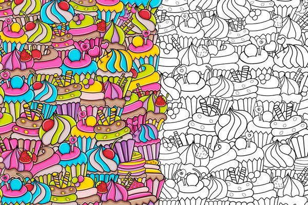 Cupcake dessin animé doodle conception de fond — Image vectorielle