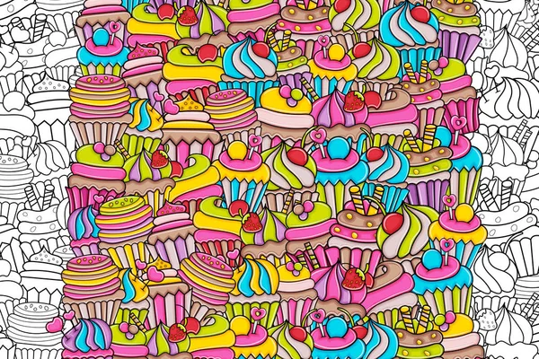 Cupcake cartoon doodle background design — Stock Vector