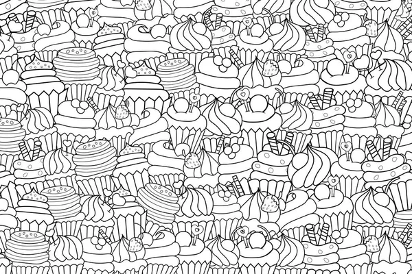 Cupcake Cartoon Doodle Hintergrund-Design — Stockvektor