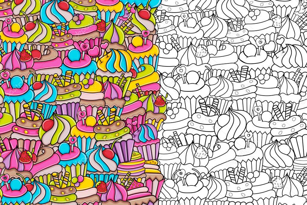 Cupcake cartoon doodle background design