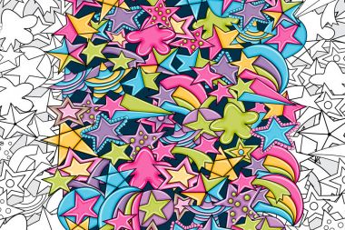 Yıldız doodle anahat tasarım karikatür. Sevimli siyah ve beyaz doğrusal