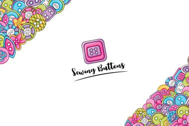 Dikiş düğmeleri el yapımı craft kavramı. 3D çizgi film doodle arka plan tasarım.