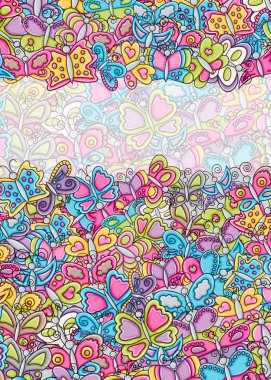 Kelebekler kavramı 3d çizgi film doodle arka tasarımında yaz..