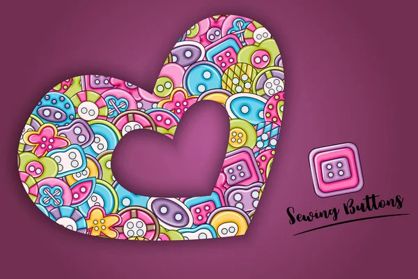 Dikiş düğmeleri el yapımı craft kavramı. 3D çizgi film doodle arka plan tasarım.