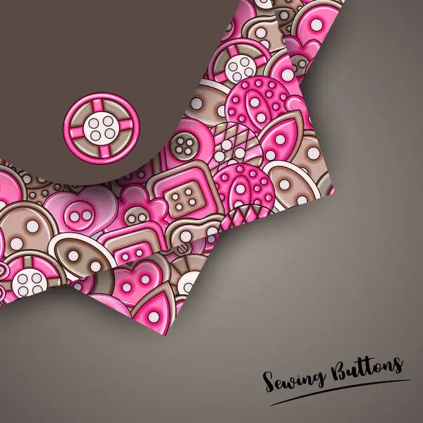 Dikiş düğmeleri el yapımı craft kavramı. 3D çizgi film doodle arka plan tasarım.