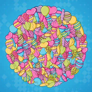 3 boyutlu çizgi film doodle arka plan tasarım doğum günü ve kutlama kavramında balonlar.