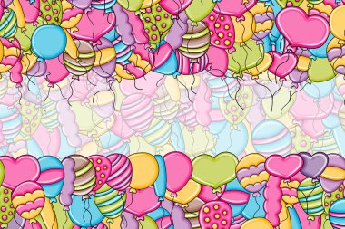 3 boyutlu çizgi film doodle arka plan tasarım doğum günü ve kutlama kavramında balonlar.