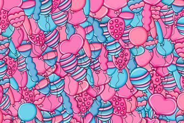 3 boyutlu çizgi film doodle arka plan tasarım doğum günü ve kutlama kavramında balonlar.