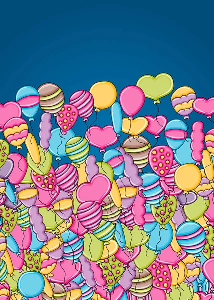 Palloncini compleanno e concetto di celebrazione nel disegno di sfondo doodle cartone animato 3d . — Vettoriale Stock