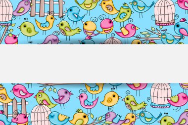 Yaz veya bahar kavramı kuş. 3D çizgi film doodle arka plan tasarım.