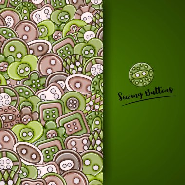 Dikiş düğmeleri el yapımı craft kavramı. 3D çizgi film doodle arka plan tasarım.