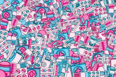 3d karikatür tarzı sağlık kavram. Arka plan tasarım doodle.