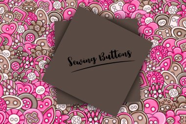 Dikiş düğmeleri el yapımı craft kavramı. 3D çizgi film doodle arka plan tasarım.