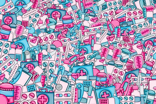 3d karikatür tarzı sağlık kavram. Arka plan tasarım doodle.