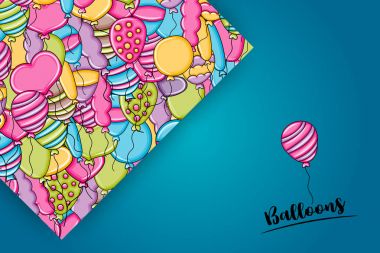 3 boyutlu çizgi film doodle arka plan tasarım doğum günü ve kutlama kavramında balonlar.