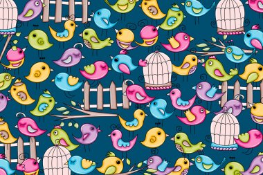 Yaz veya bahar kavramı kuş. 3D çizgi film doodle arka plan tasarım.