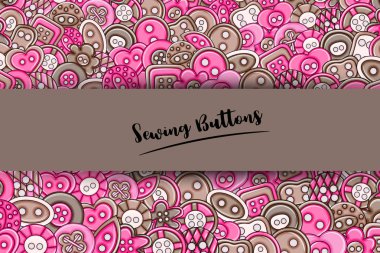 Dikiş düğmeleri el yapımı craft kavramı. 3D çizgi film doodle arka plan tasarım.