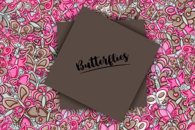 Kelebekler kavramı 3d çizgi film doodle arka tasarımında yaz..