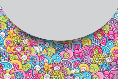 Dikiş düğmeleri el yapımı craft kavramı. 3D çizgi film doodle backgro