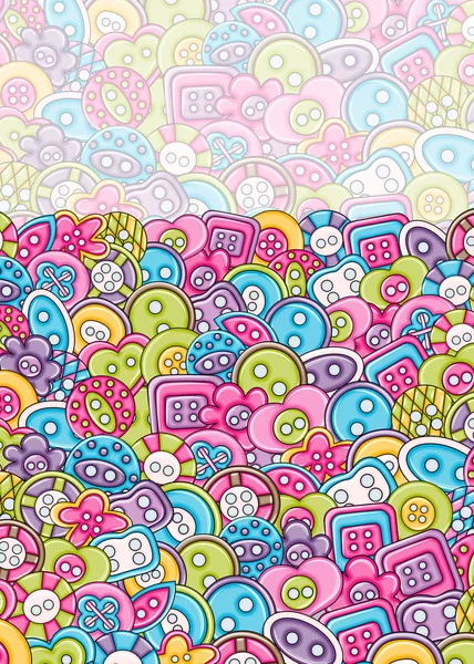 Dikiş düğmeleri el yapımı craft kavramı. 3D çizgi film doodle arka plan tasarım.