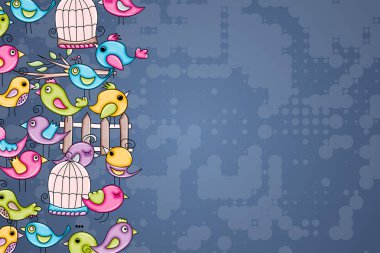 Yaz veya bahar kavramı kuş. 3D çizgi film doodle arka plan des