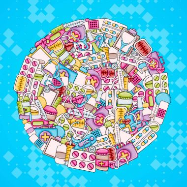 3d karikatür tarzı sağlık kavram. Arka plan tasarım doodle