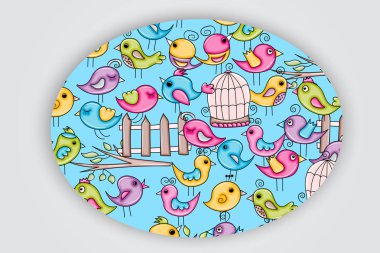 Yaz veya bahar kavramı kuş. 3D çizgi film doodle arka plan des