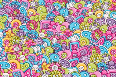 Dikiş düğmeleri el yapımı craft kavramı. 3D çizgi film doodle backgro