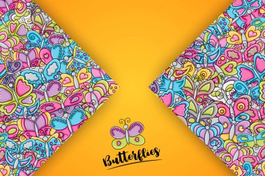 Kelebekler yaz kavram 3d çizgi film doodle arka plan desig olarak
