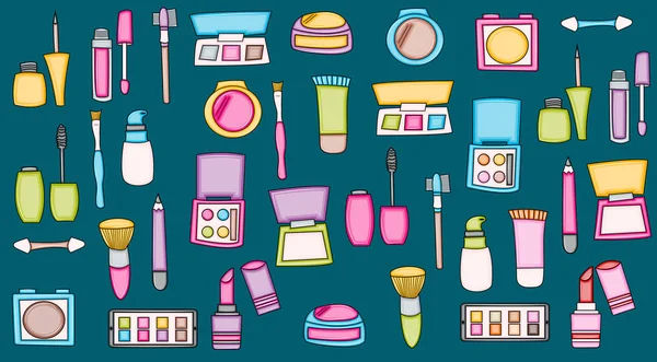 Makyaj ürünleri karikatür doodle öğeleri. Güzellik sticke yazdırma